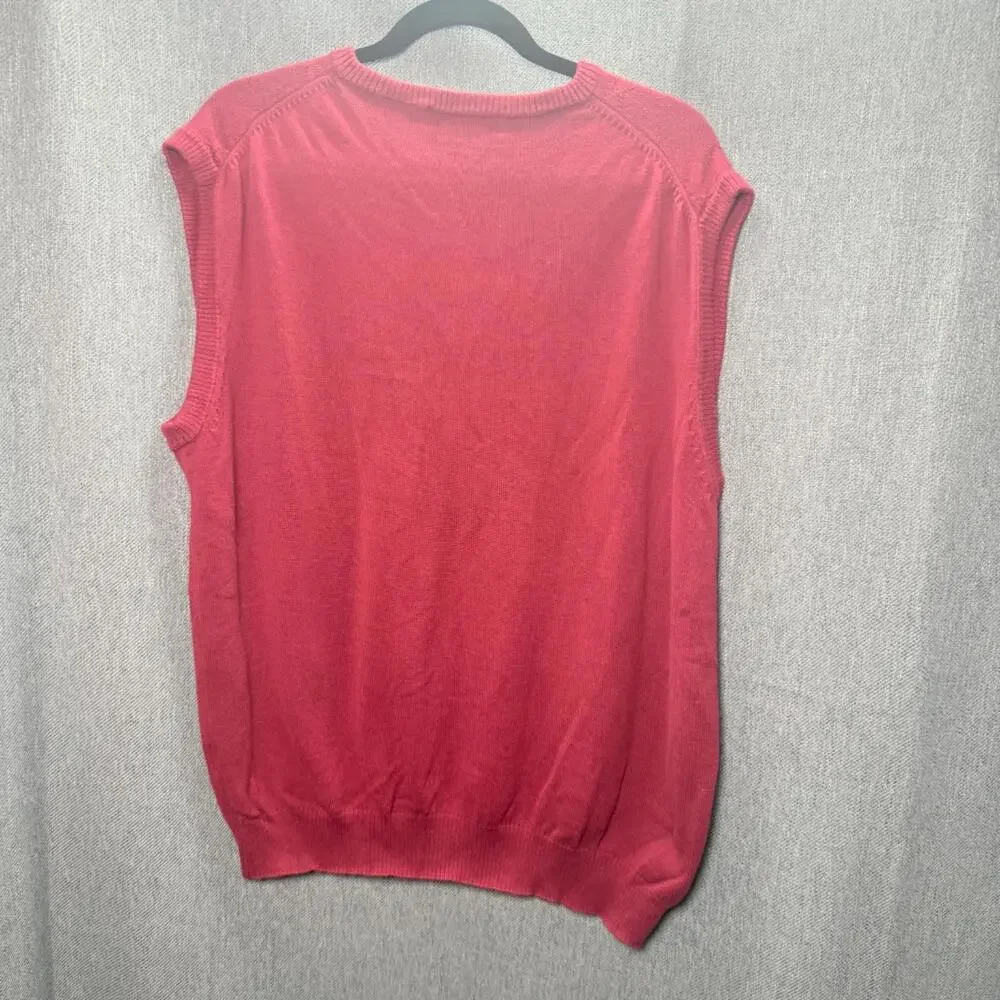 Alan Flusser Men's XL‎ Sweater Vest Pullover Knit V-Neck Cotton Red Diamond